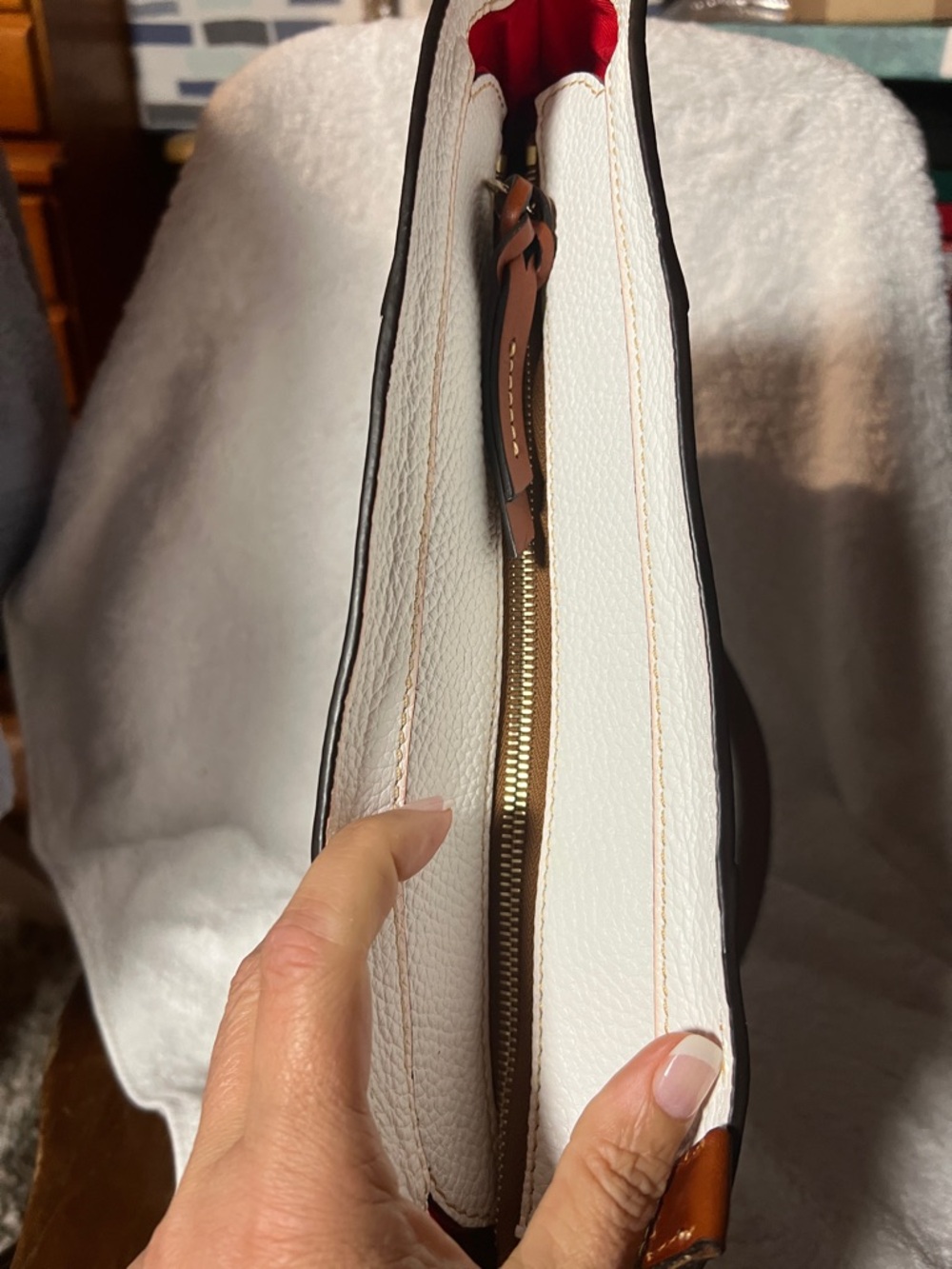 Dooney & Bourke White Pebble Leather Tote with Brown Straps - Picture 3 of 5